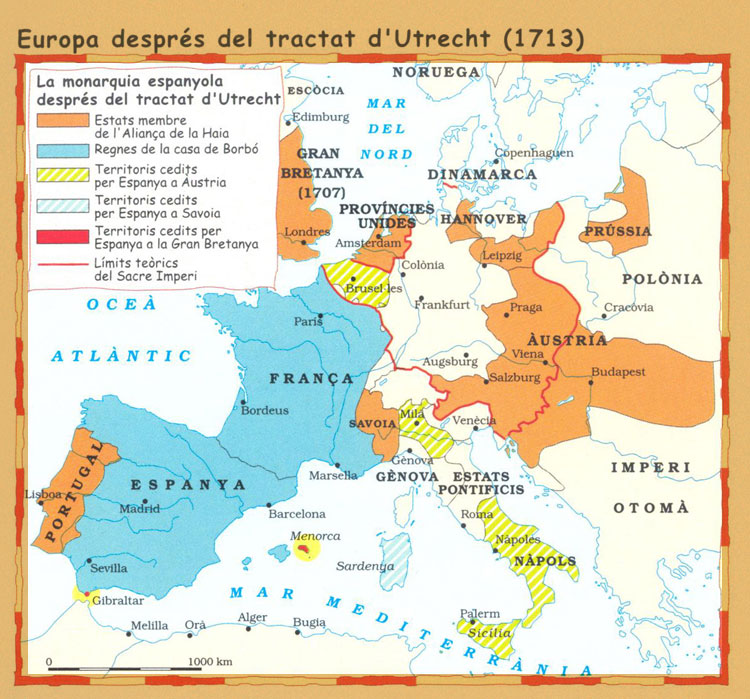 Mapa d'Europa després d'Utrecht